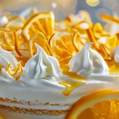 Tort pomarańczowy z bezą, kremem waniliowym i kandyzowaną skórką