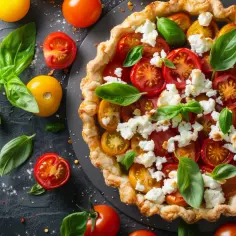 Tarta z warzywami, fetą, pomidorami i bazylią