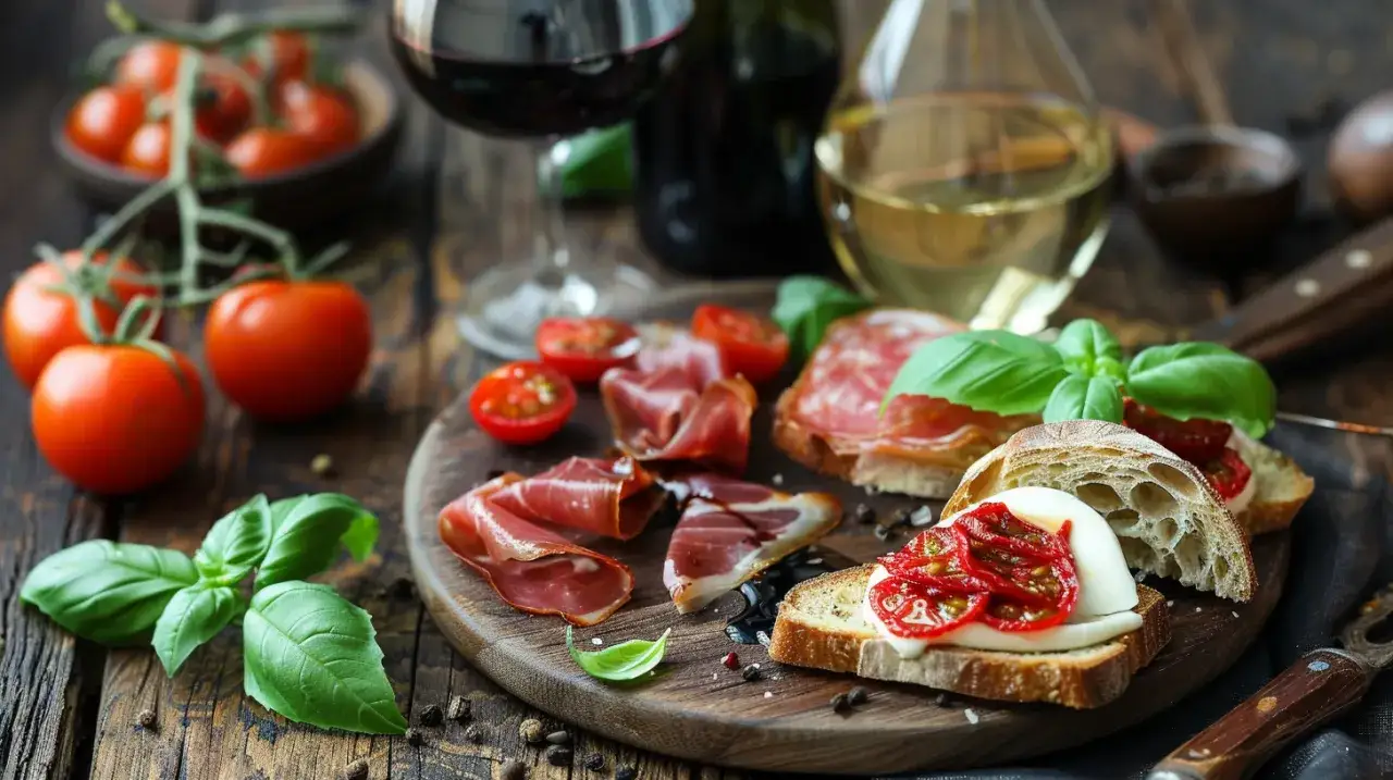 Zdjęcie Devolay z suszonymi pomidorami, mozzarellą, bazylią i szynką